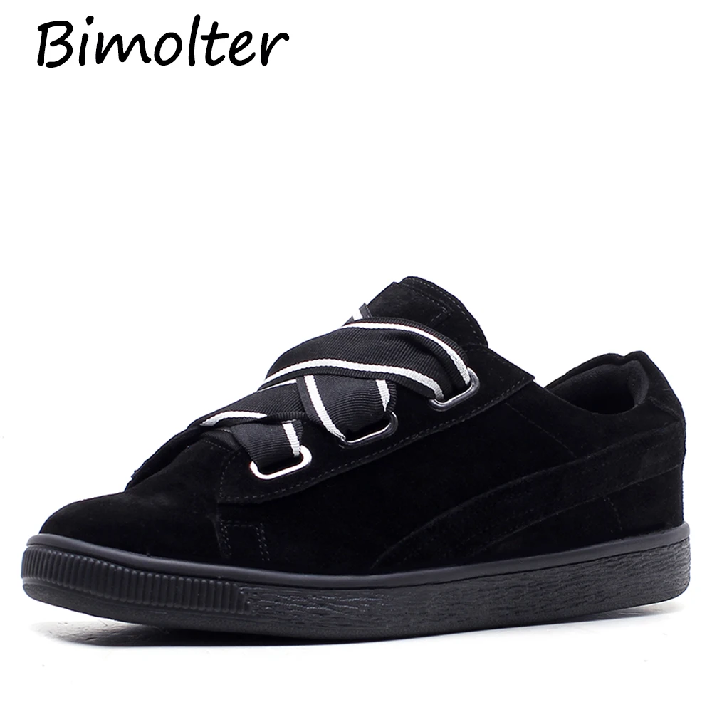 Bimolter Fashion Genuine Leather and Sheep Suede Vulcanize Shoes Female Ribbon Casual Comfortable White Shoes Sneakers LFEA022 Women's Shoes