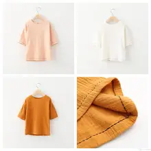 New Kids Girls Candy Color Cotton Tops Half Sleeve Western Fall Winter Blouse Orange Pink and White Tops