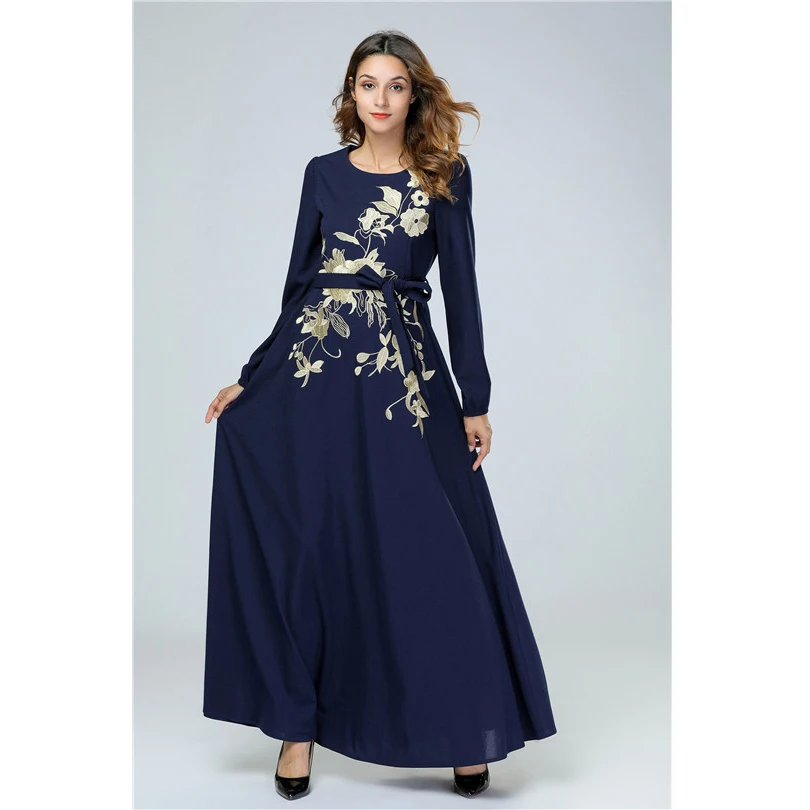 Новое мусульманское платье исламское винтажное abaya женское тяжелое вышитое с длинным рукавом Дубай, Турция мгновенное арабское платье женская одежда 7415