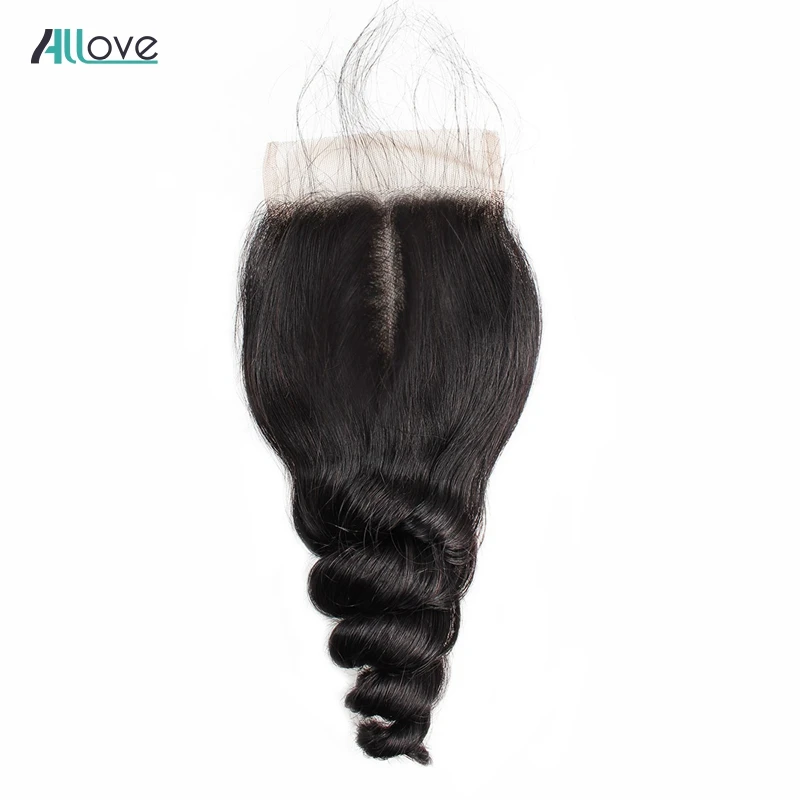 Allove малазийские свободные синтетические волосы волнистые 4*4 Кружева парик с пробором посередине 8-20 дюймов не Реми наращивание волос 100%