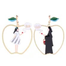 

HuaZ Cute Fruit Girl Heart Personality Asymmetric Snow White Witch Apple Earrings
