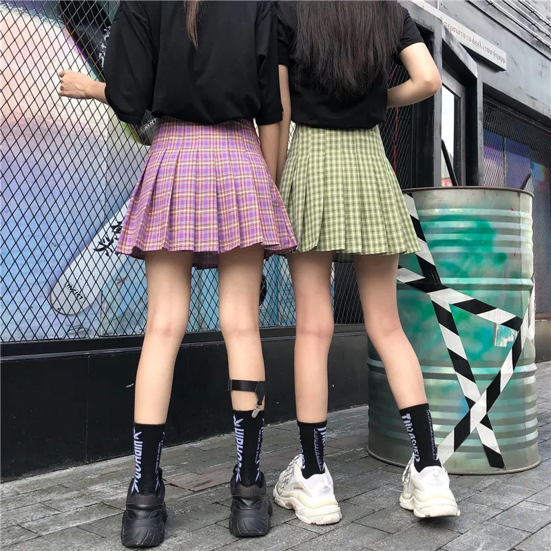 Women Skirt High Waist Chic Stitching Skirts Preppy Style Summer Student Pleated Skirt Women Cute Sweet Girls Dance Skirt