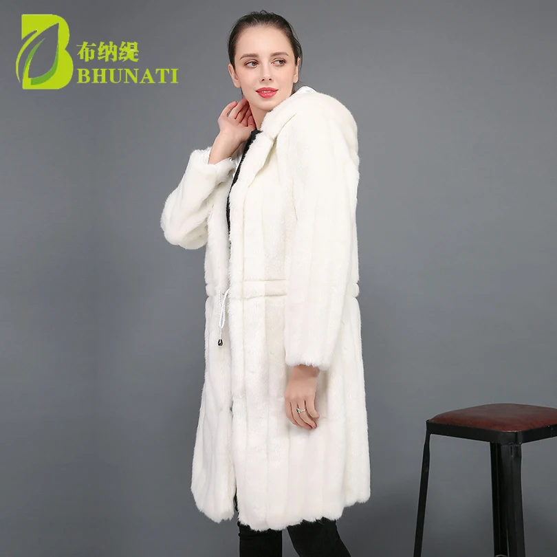 BHUNATI Female Hooded Fur Coat 2018 New Winter Thick Warm Faux Rabbit Long Fur Coats Women Fashion Cardigan Jacket
