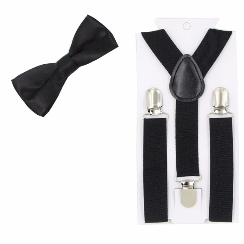 

40 Colors Children Suspenders Elastic Adjustable Y-Back Braces Kids Bowtie Bow Tie For Wedding Party
