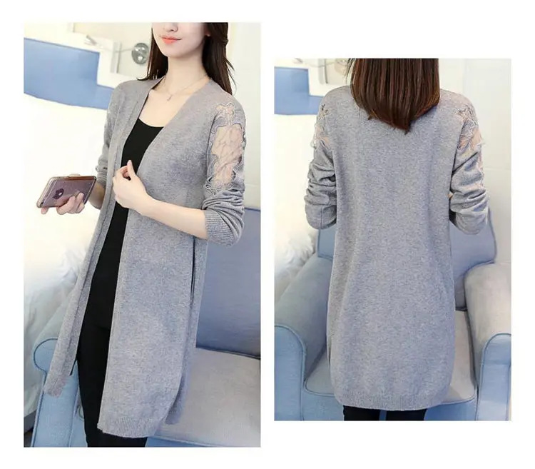 Fashion 2019 New Women Cardigan Jacket Knitted Lace Patchwork Coats Autumn Long Sleeve Chaquetas Mujer Long Jackets Coats Ladies (5)