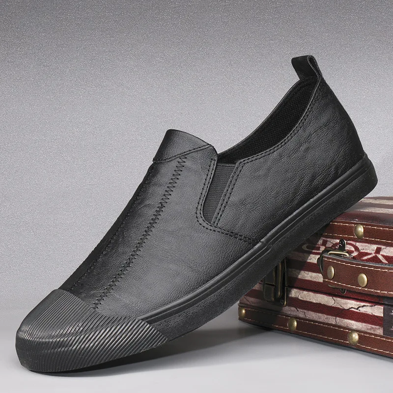 

Shell Toe PU Leather Loafers Solid Black Brown Men's Flats Casual Shoes Moccasins New 2018 Fashion Mens Sneakers Breathable