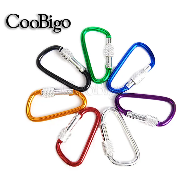 5 x Aluminium Carabiner D-Ring Spring Clip Snap Hook Screw Lock Keyring Clasp