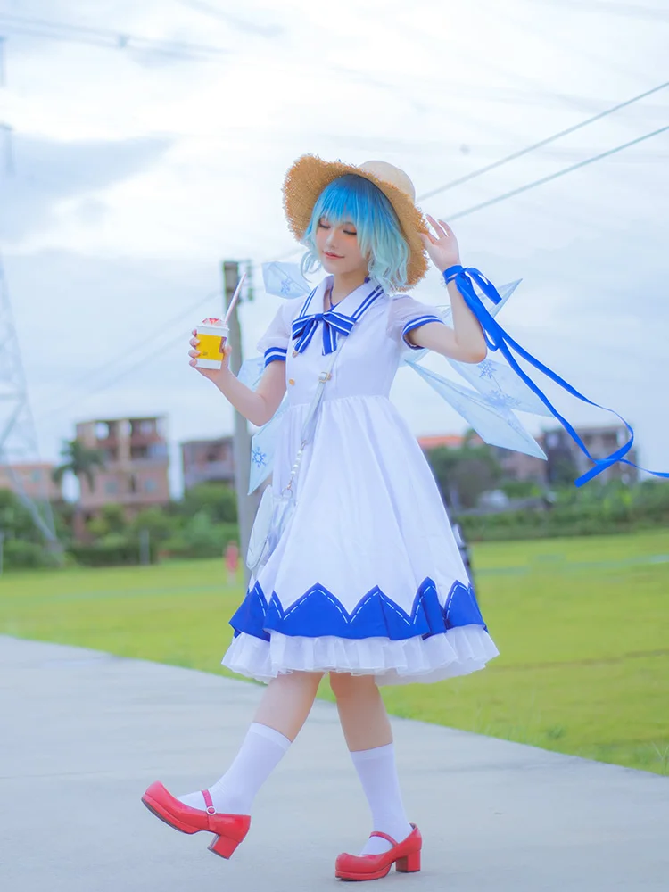 Аниме! Костюм косплея Touhou Project Cirno воплощение алого дьявола платье униформа| |