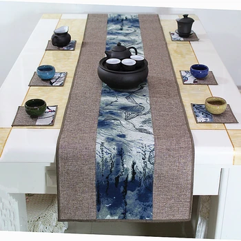

Latest Patchwork Chinese style Table Runner Rectangle Cotton Linen Modern Simple Dining Room Table Cloth Protection Mats