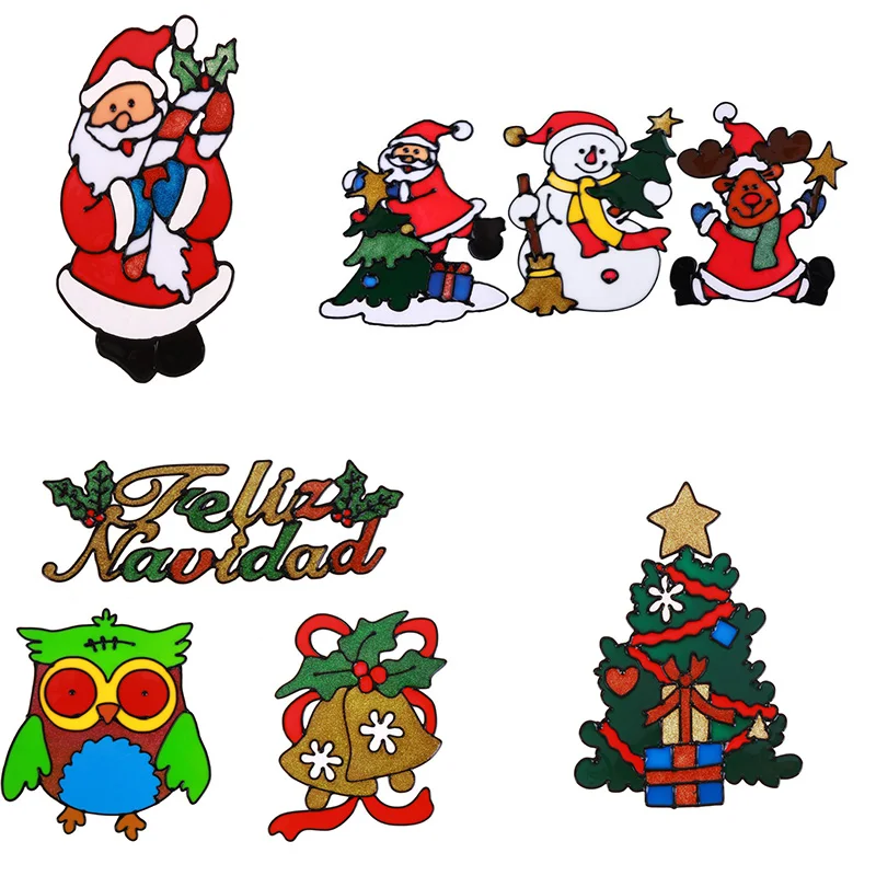 

Silicone Christmas Stickers Large Window Glass Door Wall Sticker Christmas Ornament Party Decoration 8styles new year decoration