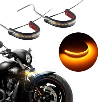 

2Pcs Motorcycle Fork Amber LED Turn Signal Strip Lights Kit Super Bright Front Rear Turning Indicator Lights
