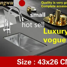 Квартира кухня ручная раковина одинарная мойка сделать блюда маленькие Роскошные 304 нержавеющая сталь Горячая 43x26 см
