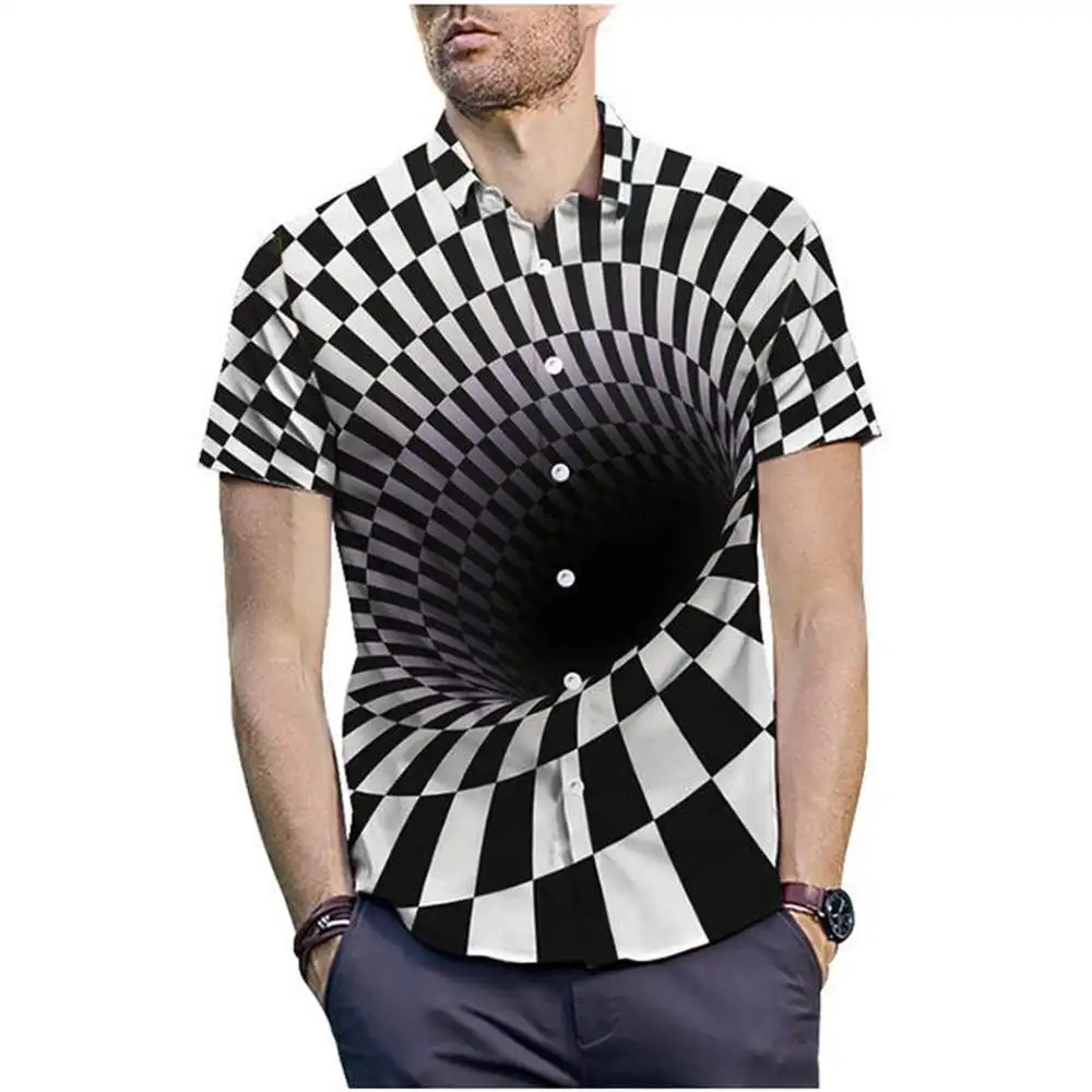 

2019 Summer New Men's Shirt 3D Illusion Vortex Printing T Shirt Loose Vacation Swim Beach Short Sleeve Large Size