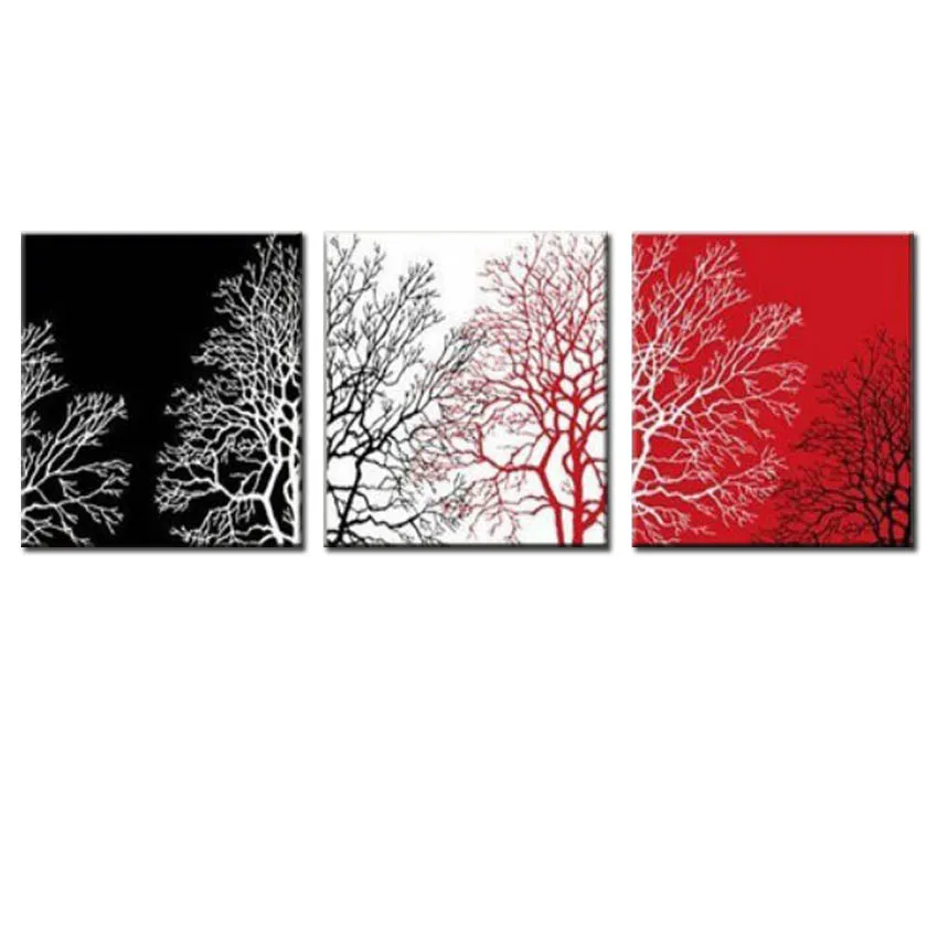 POP Modern mural No Frame black and wihte red trees Oil Paintings on Canvas 3 pcs home Decoration Wall Art Paints for room | Дом и сад