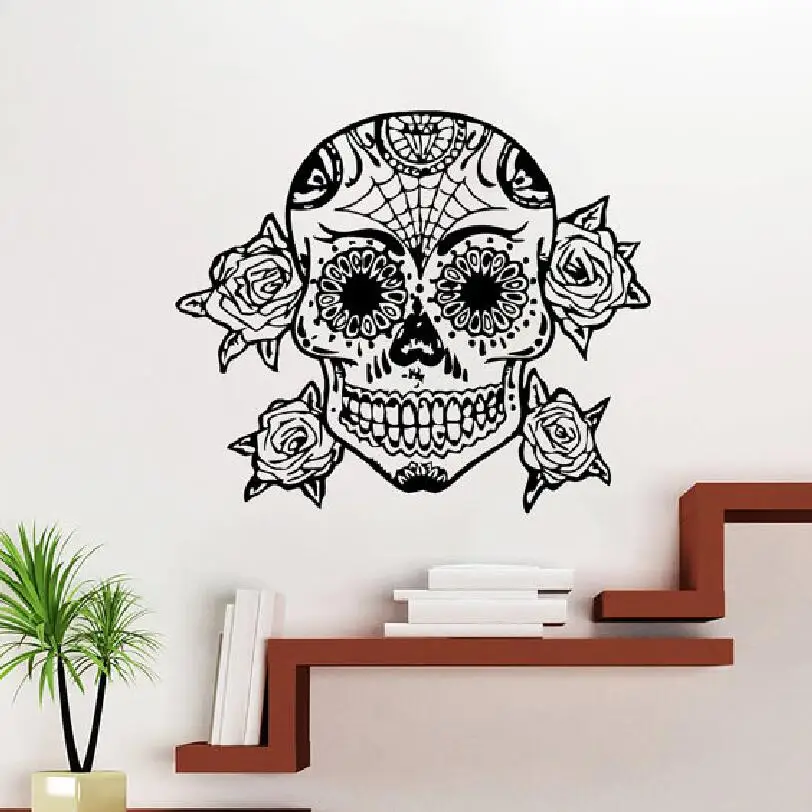

Tattoo Face Makeup Pattern Damask Salon Vinyl Wall Mural Art Home Room Decoration Wall Mural Fashion Sugar Skull WallpaperY-898