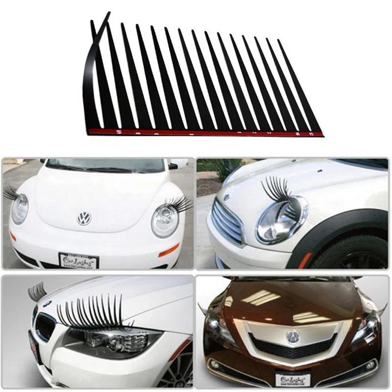 

2pcs 3D Charming Black False Eyelashes Fake Eye Lash Sticker Car Headlight Decoration Funny Decal For Beetle Car Stickers