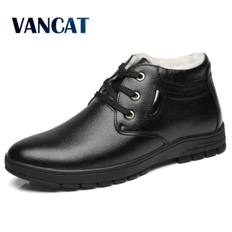 

Vancat Winter Men's Boots 2018 High Quality Soft Genuine Leather Snow Boots Waterproof Men's Ankle Boot Non-slip Warm Boots