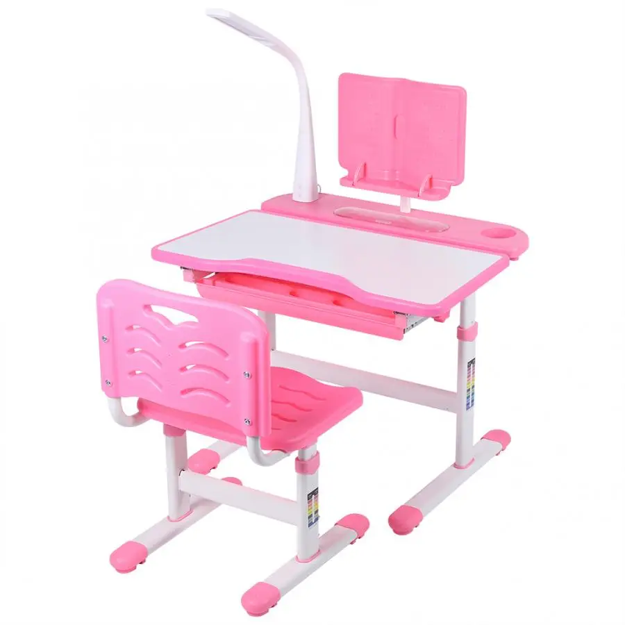 

Ergonomic Adjustable Height Children's Desk and Comfortable Chair Set with Reading Stand Eye Protection Lamp Kids Study Table