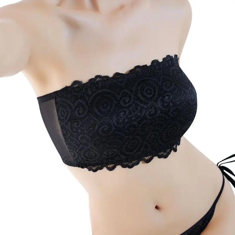 Bandeau Bra 2018 Summer Brand Strapless Bra Women's Sexy Casual Lace Wrap Tube Top Bandeau Short Tanks Seamless Black Underwear