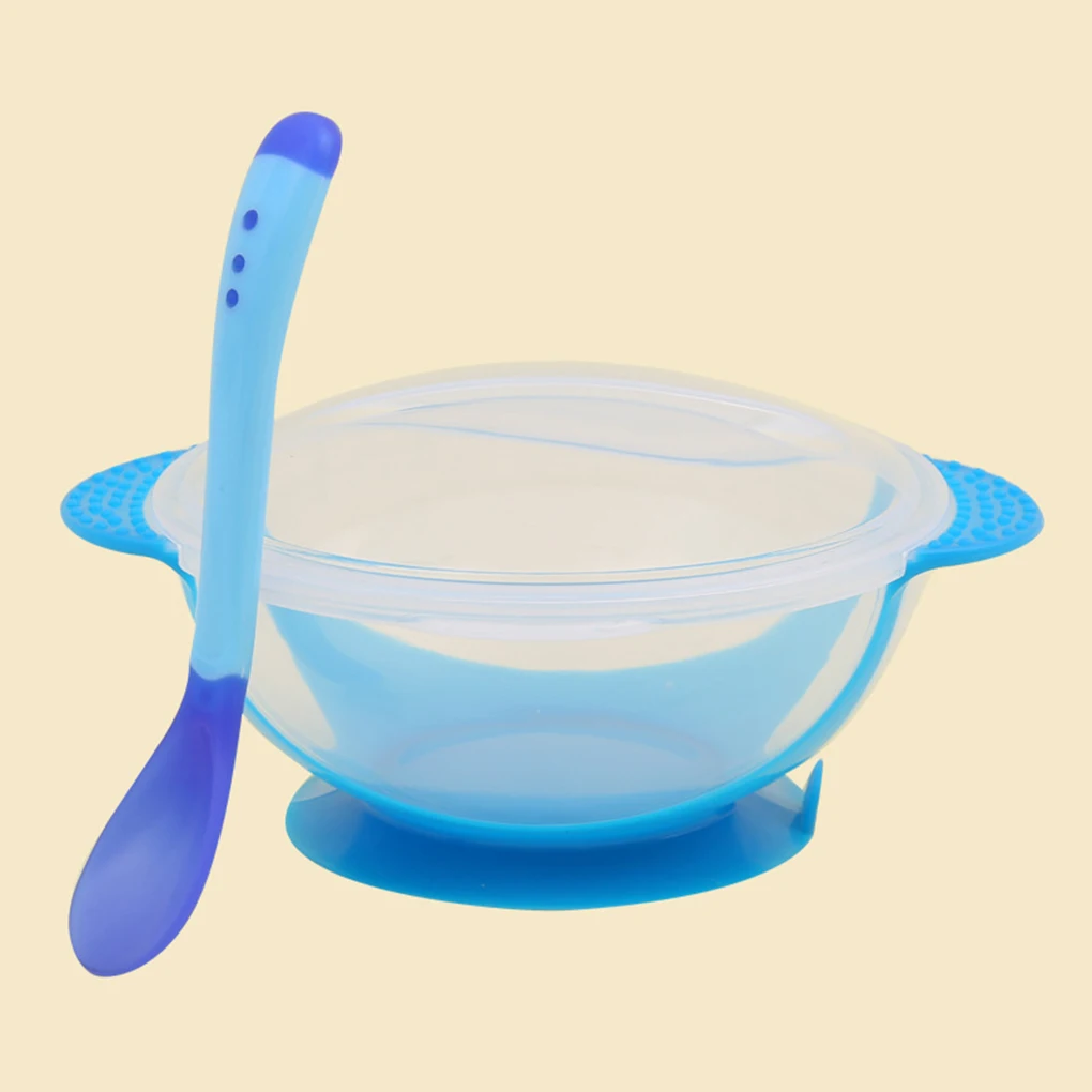 Toddler Baby Kids Child Feeding Lid Training Bowl with Spoon Cartoon Binaural Baby Feeding Tableware Children Plate Sucker Bowl