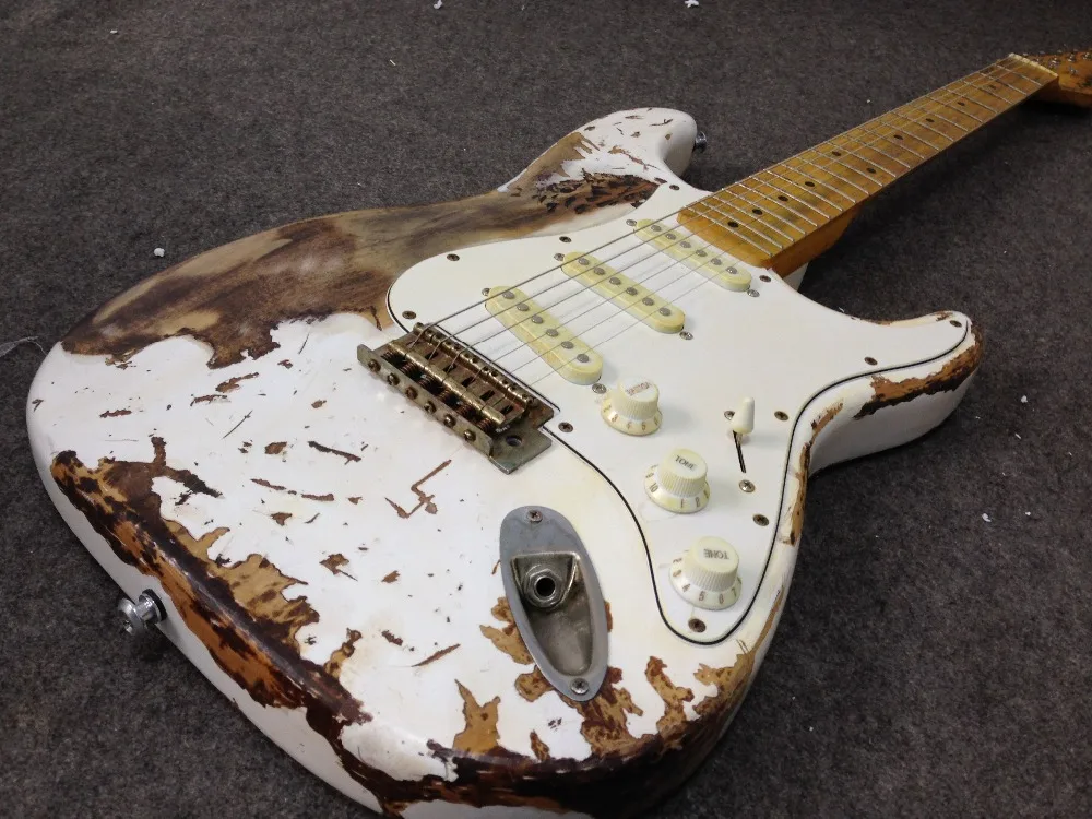Quality Handmade Relic Heirloom Collector white ST electric guitar Guitarra all color Accept