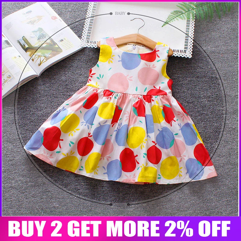 BibiCola Print apple Vest Girl Baby Clothing Casual Kids Clothes Floral Dress for Baby Infant