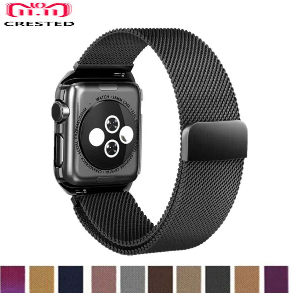 

CRESTED Milanese Loop Strap Stainless Steel band For Apple Watch band 42 mm/38 wristband Link Bracelet for iwatch 1 2 with case