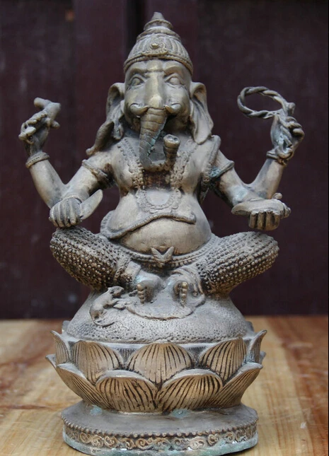 

JP S0524 11" Tibet Buddhism Silver Ganapati Ganesh Lord Ganesha Elephant Buddha Statue