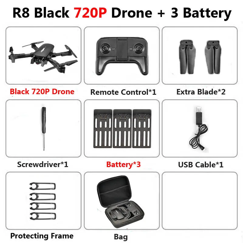 R8 Дрон с двойной камерой 4 K PX1600W HD WiFi FPV скорость Регулируемый оптический поток Автоматическая красота RC Квадрокоптер вертолет XS816 - Color: Black 720P 3B Bag