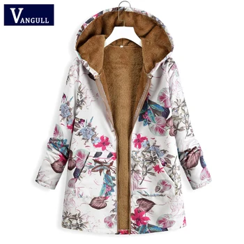 

Casual Plus size 5XL Winter Women's Clothing Print Plush Female Coats Thick with warm zipper Hooded long women loose Parkas