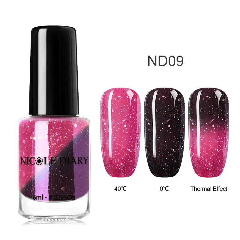 NICOLE DIARY 6ml Peel Off Thermal Nail Polish Glitter Chameleon Color Changing Water-based Manicure Nail Art Varnish - Цвет: S4-ND09