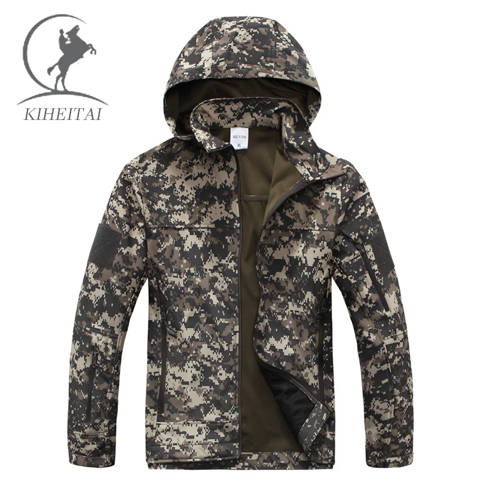KIHEITAI Camouflage Tactical Jackets Men Softshell Waterpoof Outerwear