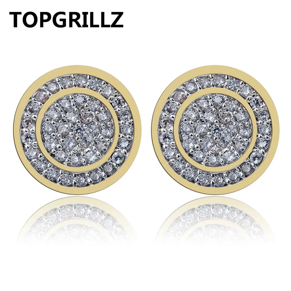 

TOPGRILLZ Gold Silver Color Iced Out Cubic Zircon Round Stud Earring With Screw Back Buckle Men Women Hip Hop Jewelry Gifts