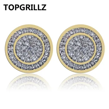 

TOPGRILLZ Gold Silver Color Iced Out Cubic Zircon Round Stud Earring With Screw Back Buckle Men Women Hip Hop Jewelry Gifts