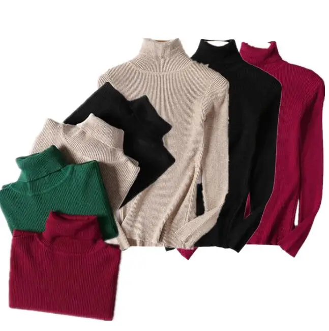 

2018 Winter Women Turtleneck Knitted Sweater Slim Elastic Knit Pullovers