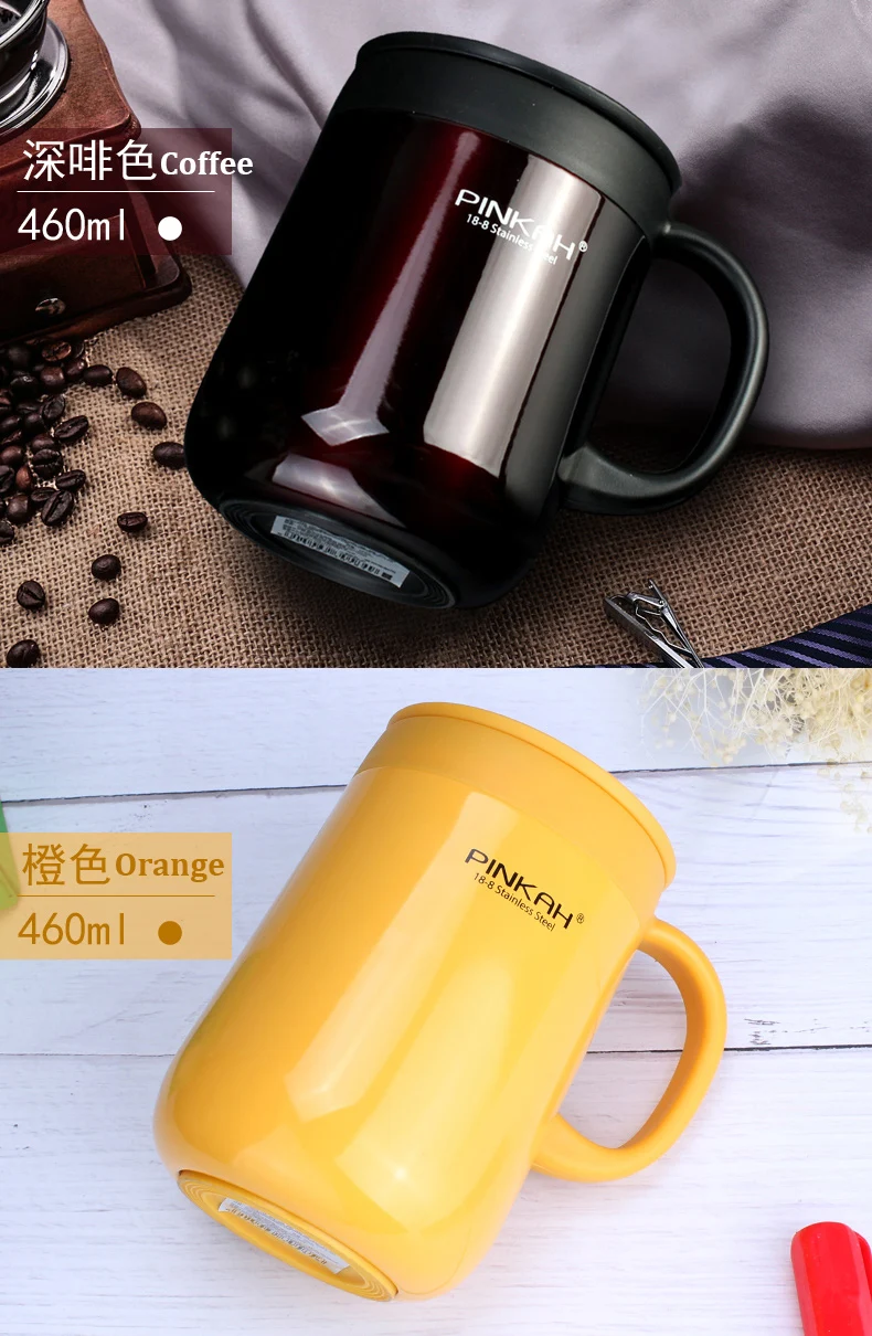 Pinkah Double Wall Stainless Steel Vacuum Flasks 350ml&460ml Thermos Cup Office Cup With Handle Insulated Tea mug thermos bottle (6)