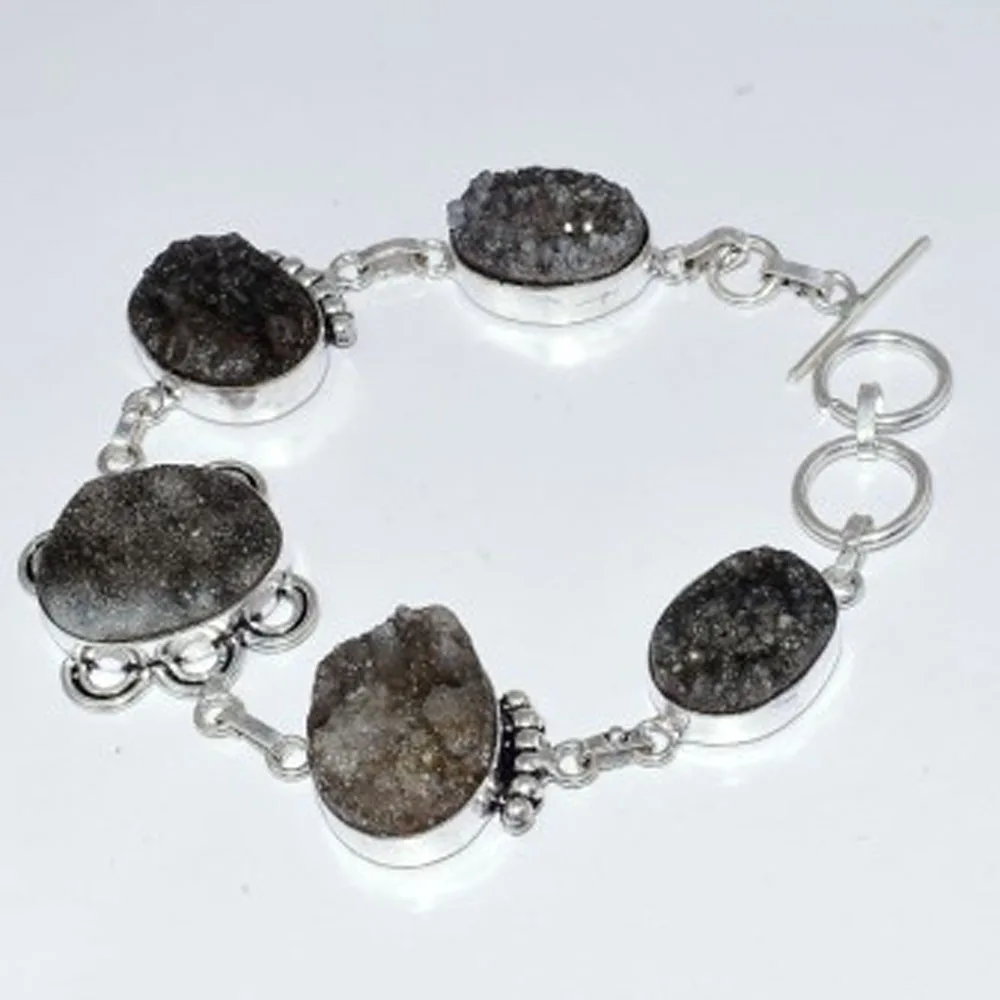 

Black Druzy Bracelet Silver Overlay over Copper , 21.2 cm, B3565