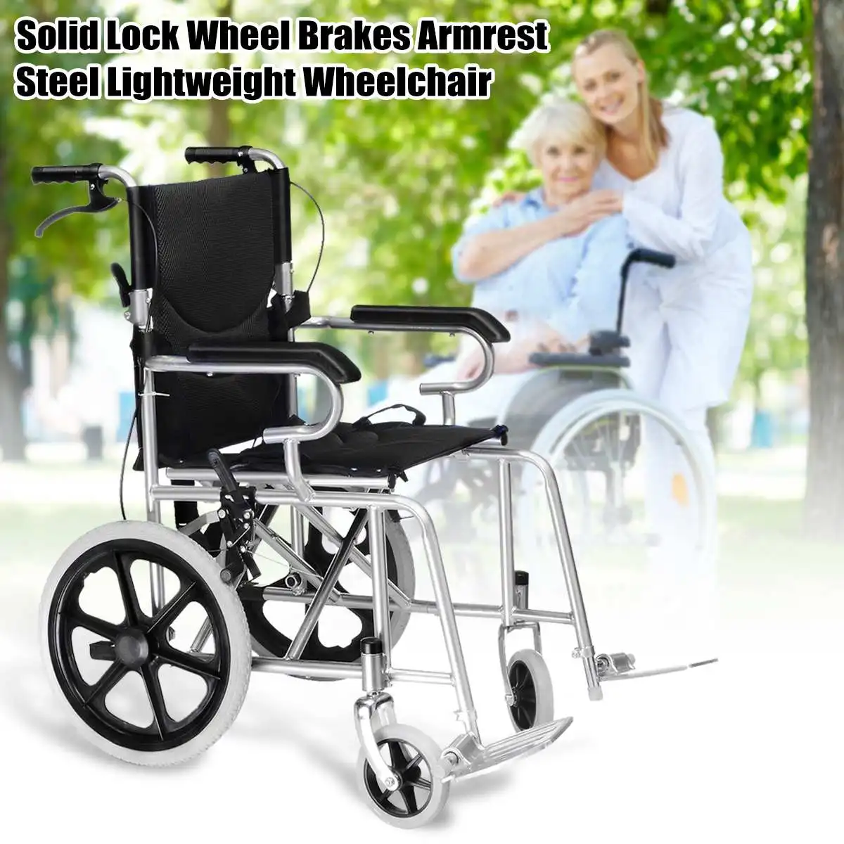 

16 INCH 3 color Luxury Blue Folding Wheelchair Light Weight Manual Mobility Aid Park Brakes Push 250lbs