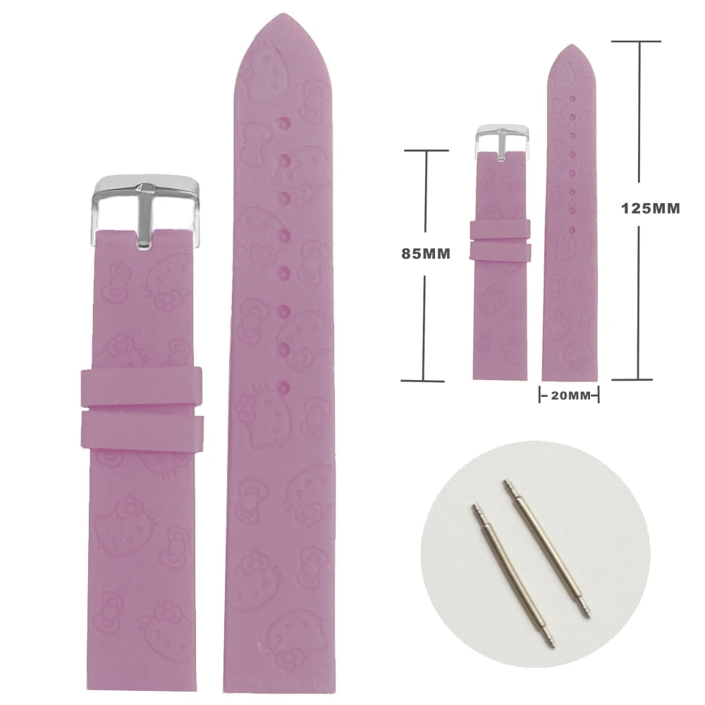 

20mm Charm Light Purple Color Lovely Cartoon Cat Bow-knot Silicone Rubber Ladies Girls Watch Band Straps