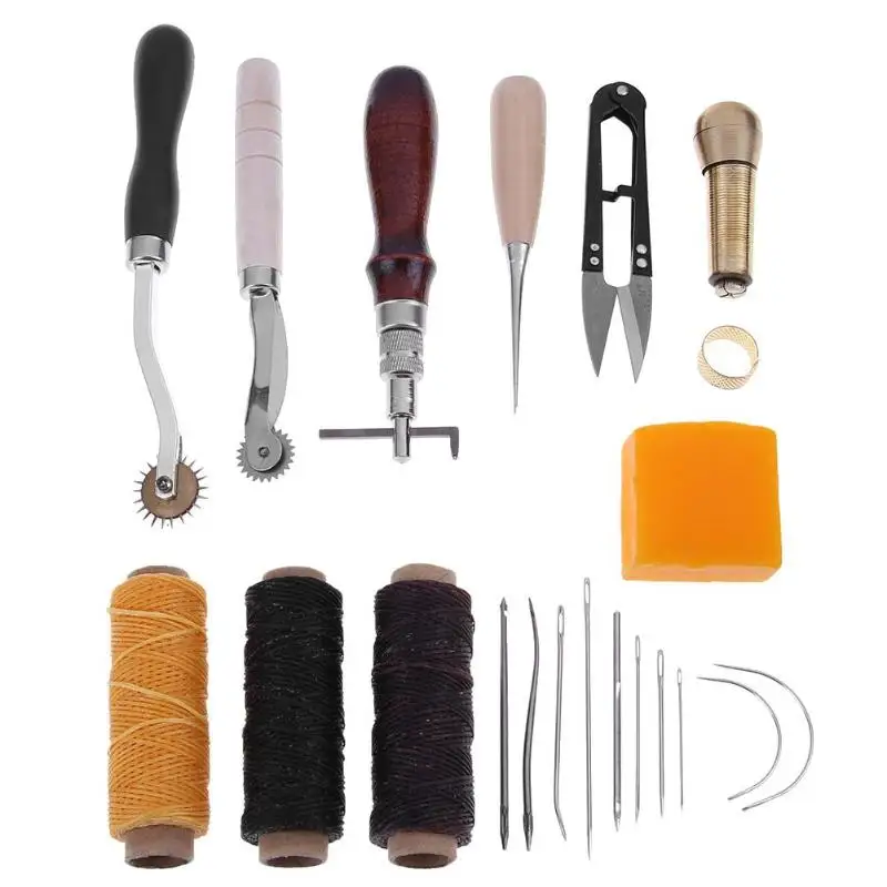 

18pcs Leather Craft Punch Tools Kit Pro Stitching Carving Working Sewing Tool Set Handmade Accessories