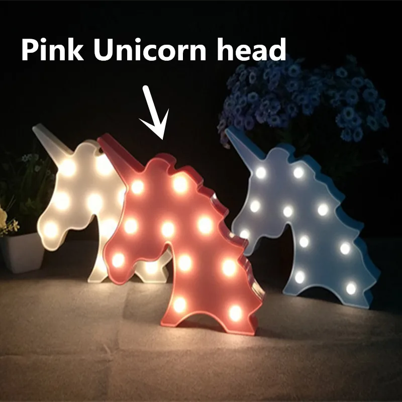 Светодиодный светильник с единорогом, фламинго, домашнее детское украшение для украшения вечеринки для будущей матери, свадебной вечеринки, настольная лампа 3D со звездой, сердцем, ананасом, рождественским деревом, В - Цвет: Pink unicorn head
