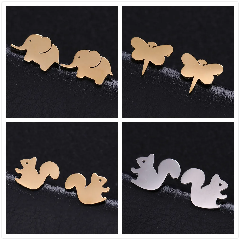 

Skyrim Animal Elephant Mini Stud Earrings Stainless Steel Squirrel Dragonfly Korean Earring for Women Girls Kids Jewelry Gift