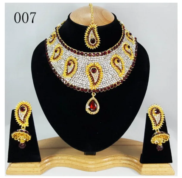 Более Стильный Нежный индийский ювелирный набор этнический Роскошный аксессуар ожерелье eсерьга брови кулон 3 шт набор болливудское украшение