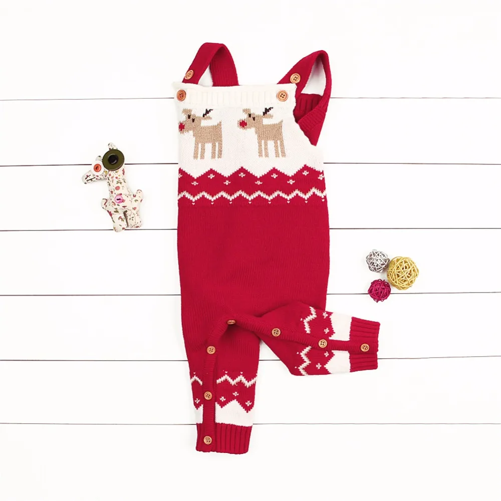 Детские комбинезоны с оленем, комбинезон для мальчиков и девочек, вязаная одежда, свитер для новорожденных, Рождественский зимний комбинезон для малышей, верхняя одежда