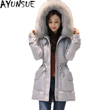 Лидер продаж женское зимнее пальто модная теплая зимняя куртка с капюшоном и меховым воротником пуховики однотонные женские длинные пуховики ST498