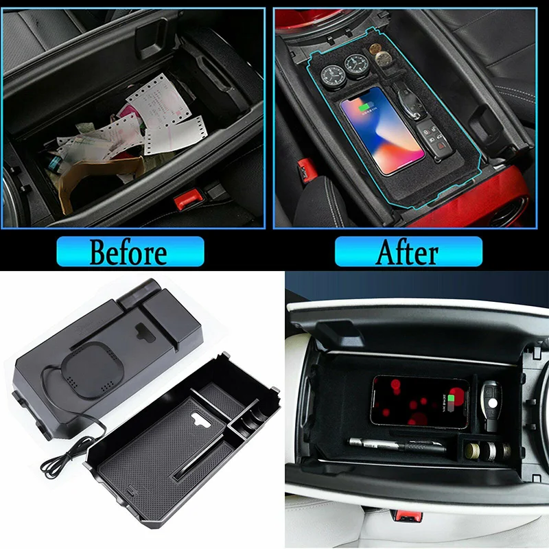 Автомобильный ящик для хранения 2 в 1 с беспроводной зарядкой телефона Mercedes Benz E