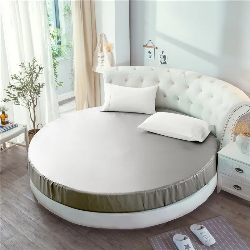 grey round sheet Простыня из искусственного шелка, круглая простыня, наматрасник, 1 шт., круглая эластичная простыня, 220*220 см, простыня super king size, белая, красная - Цвет: grey round sheet