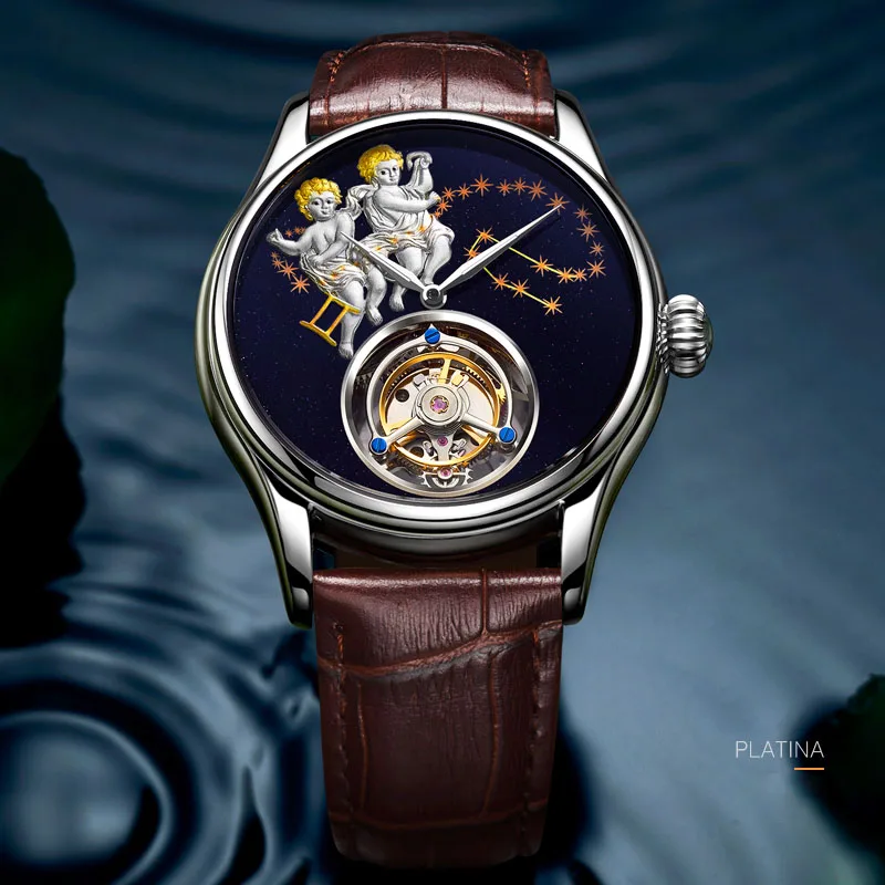 Ограниченная серия Gemini Tourbillon мужские наручные часы лучший бренд класса люкс Женские Tourbillon механические часы reloj hombre - Цвет: Silver Dial