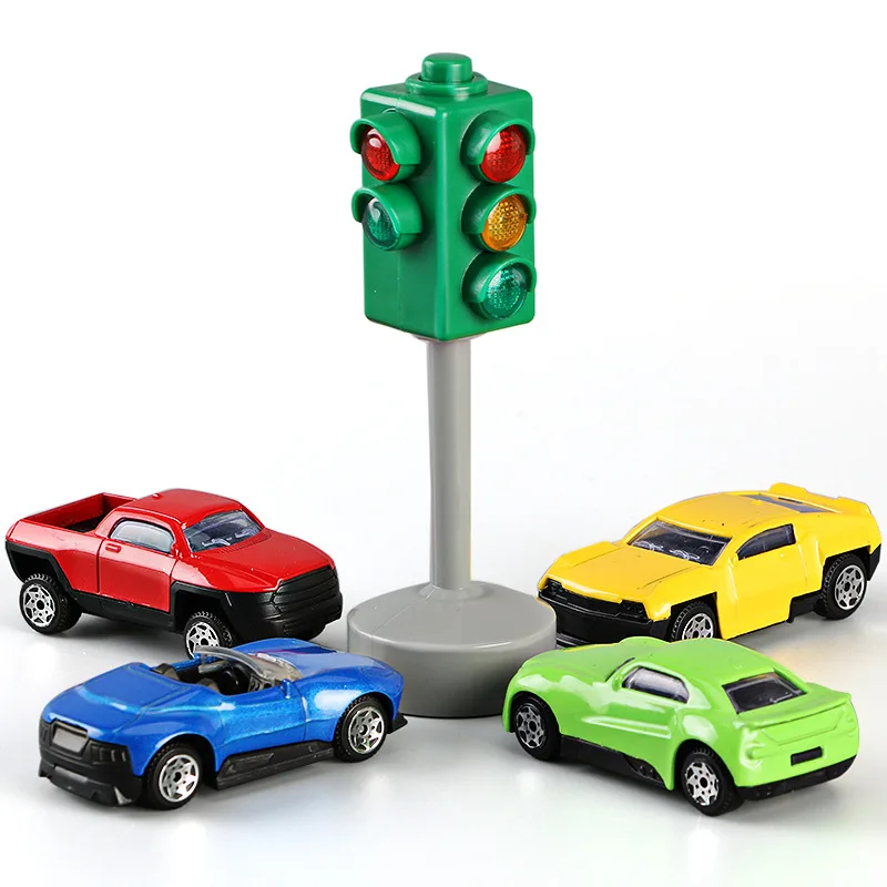 [Temil] 5 шт./компл. Семья безопасности дорожного движения развивающая игрушка движения светильник, футболка с принтом "автомобиль игрушка Коллекция Модель Красный Зеленый светильник для маленьких детей в подарок