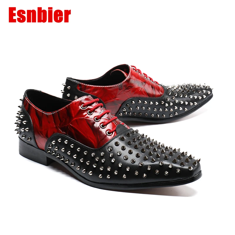 

2019 New Men Oxford Shoes Formal leather shoes pointed toe Man Dress Shoes fashion rivet Punk style Men party shoes